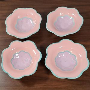 Cyclamen Julie Sanders‎ Vintage Set of 4 Flower Bowls Signed 1987 Exc. Condition